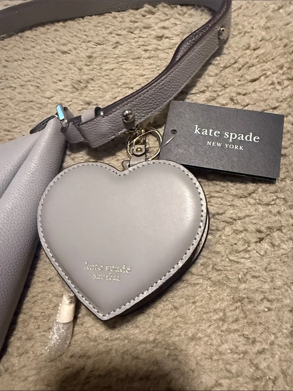 Kate Spade light grey Pebbled Leather Shoulder Bag with Heart Pouch and wallet